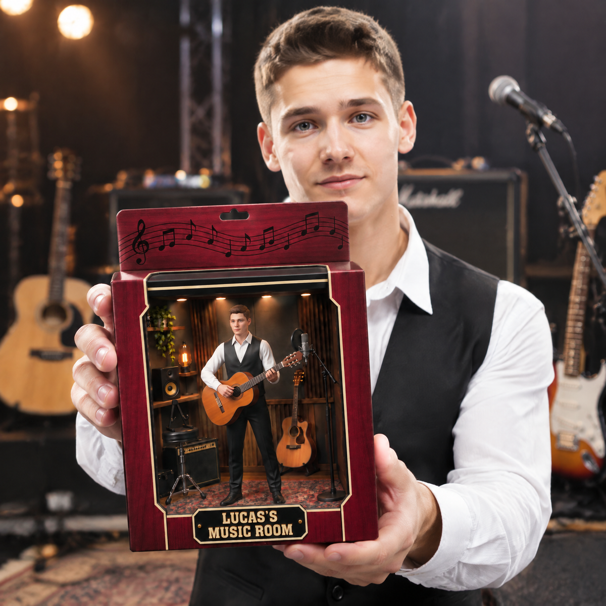Custom Guitar Box Plaque With Photo and Name, Personalized Music Room Decor, Gift for Guitar Players and Music Lovers hn29092026