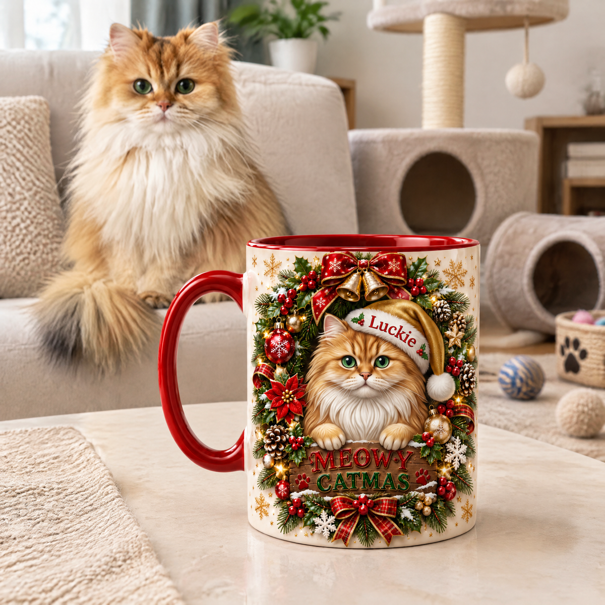 Custom Christmas Cat Mug With Photo and Name, Personalized Holiday Coffee Cup, Gift for Cat Lovers and Pet Owners hn30092026thg