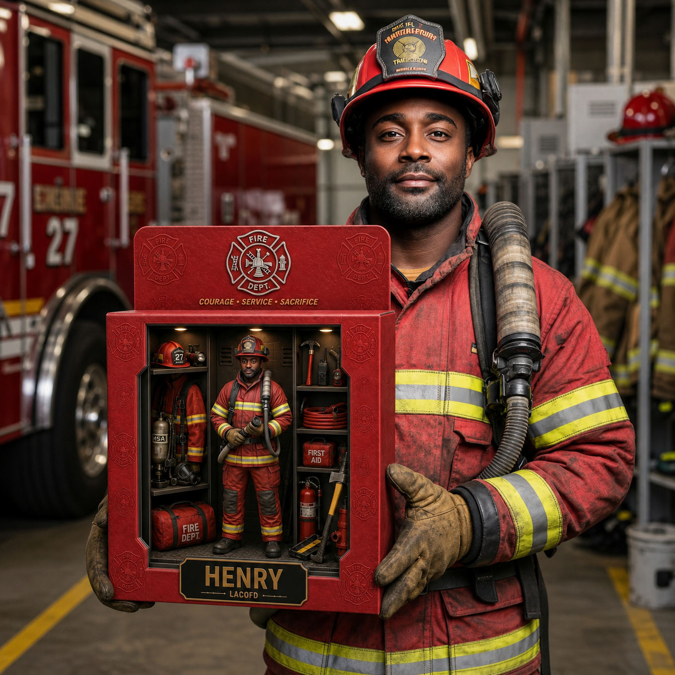 Custom Photo Firefighter Locker Room Box Plaque - Personalized First Responder Hero Gift