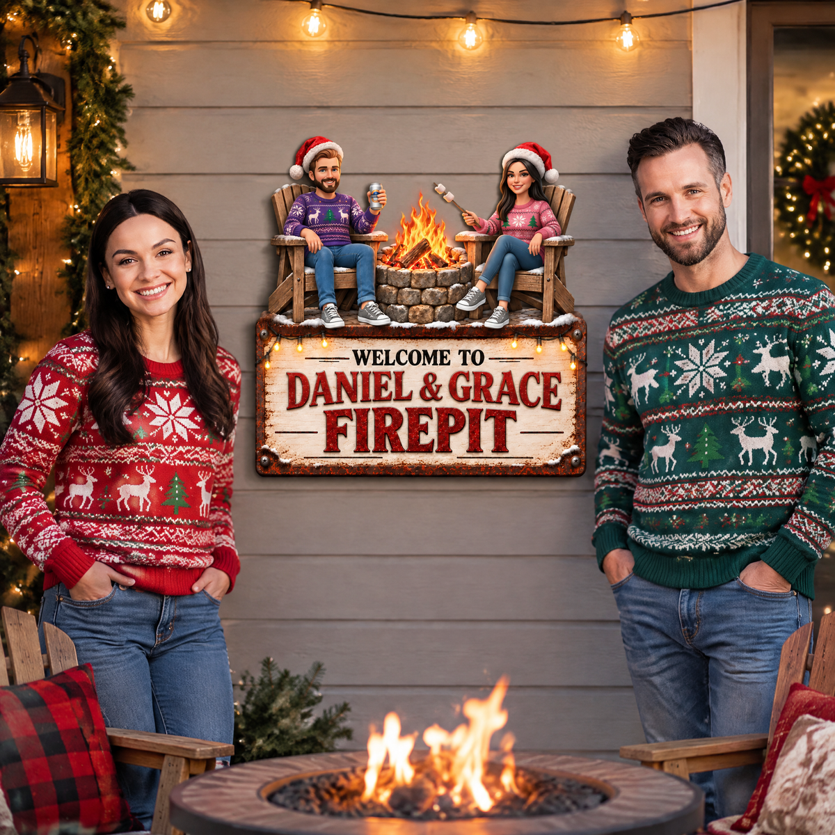 Custom Christmas Couple Metal Sign With Photo and Name, Personalized Holiday Wall Decor, Gift for Couples and Newlyweds hn29092026