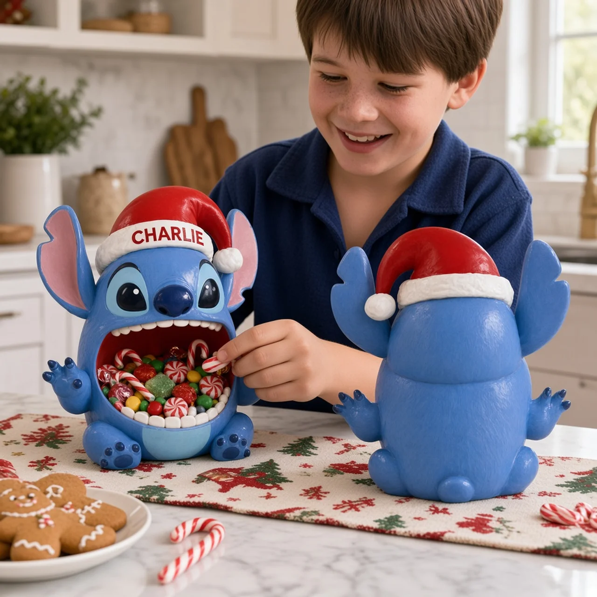 Personalized Christmas Candy Bowl With Custom Name, Cute Blue Alien Holiday Treat Holder, Funny Xmas Table Decor, Gift for Animation Fans hn21102026