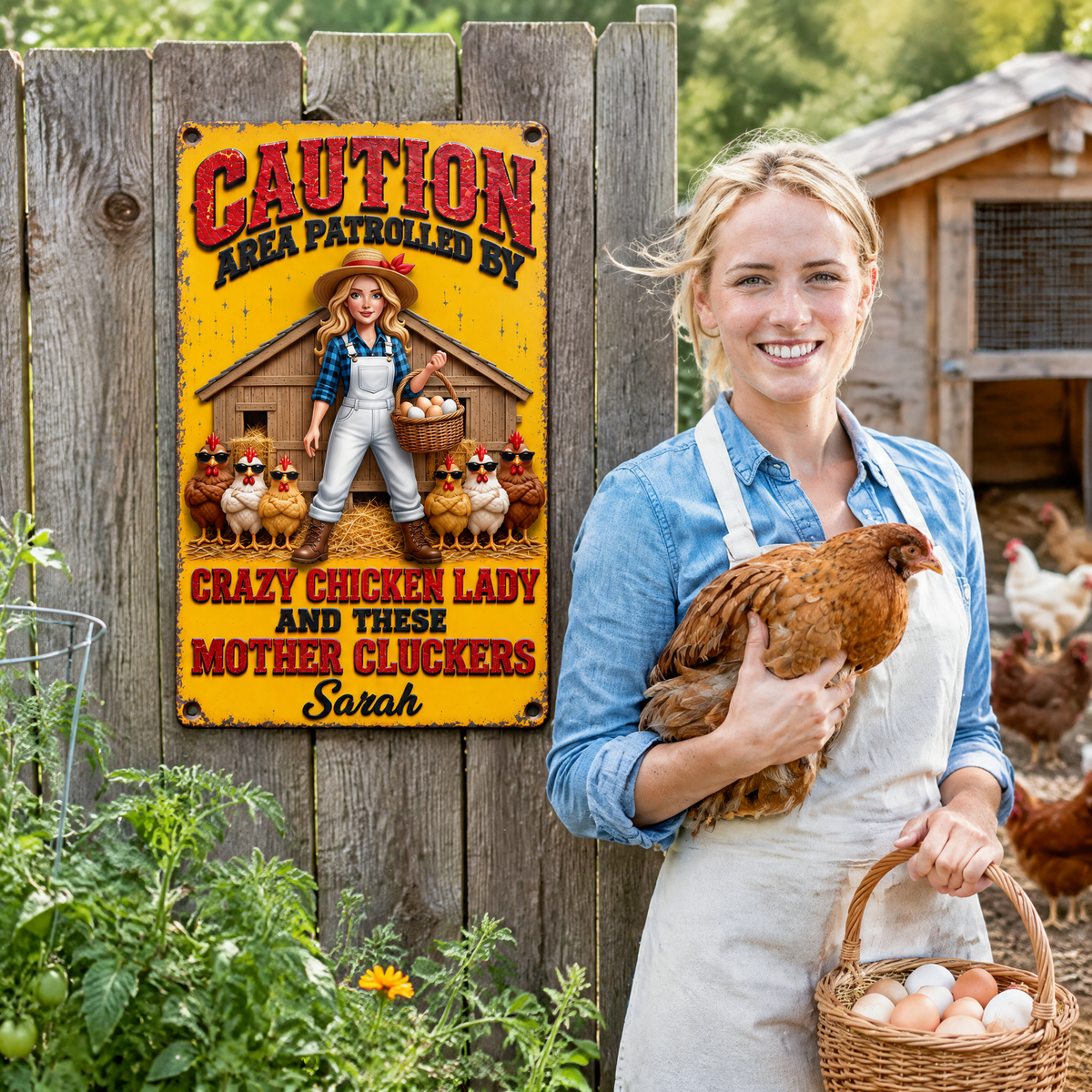 Custom Chicken Farmer Metal Sign With Photo and Name, Personalized Farm Wall Decor, Gift for Chicken Keepers and Poultry Lovers hn30092026