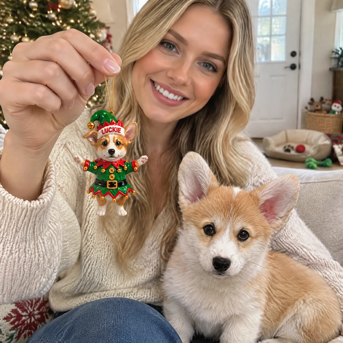 Personalized Christmas Dog Ornament With Custom Photo And Name, Gingerbread Puppy Holiday Tree Decor, Unique Gift for Pet Lovers hn22102026