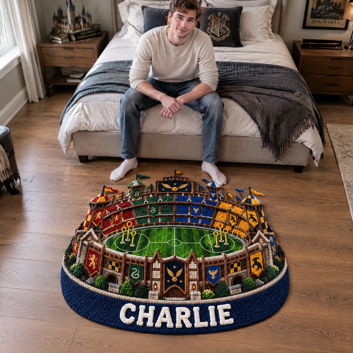 Custom Wizard Alley Rug With Name, Magical Fantasy Street Tufted Floor Decor, Personalized Fantasy Room Accent, Gift for Magic Fans hn23102026