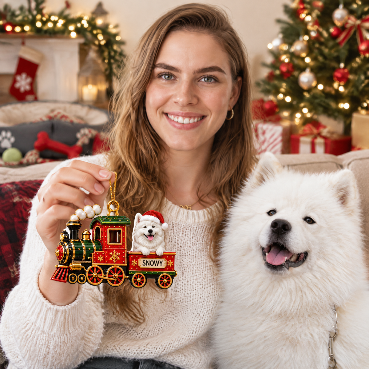 Custom Christmas Pet Train Ornament With Dog Photo and Name, Personalized Holiday Tree Decoration, Gift for Pet Lovers and Dog Owners hn30092026
