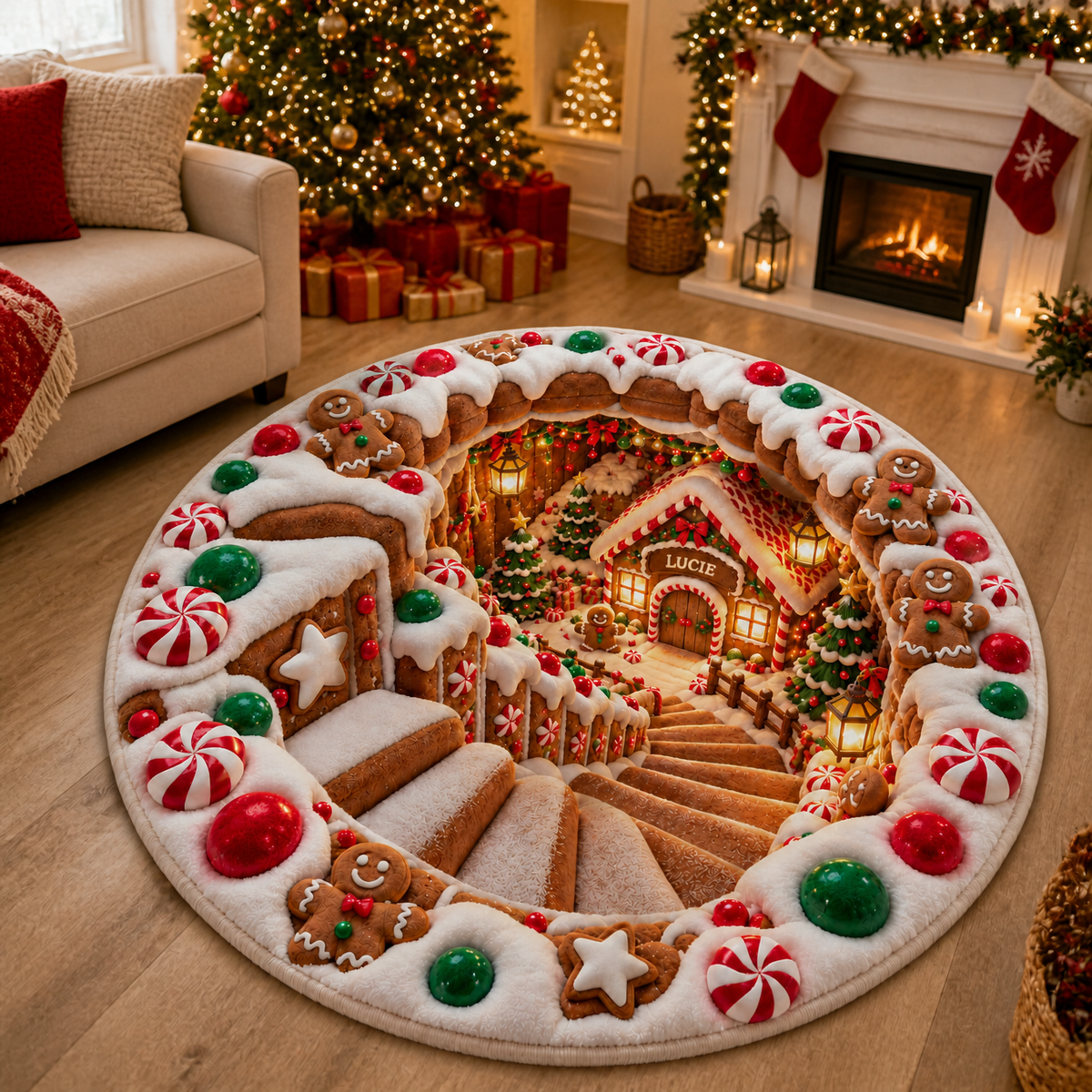 Custom Christmas Candy House Rug With Name, Personalized Holiday Floor Decor, Gift for Christmas Lovers and Families hn28092026thg