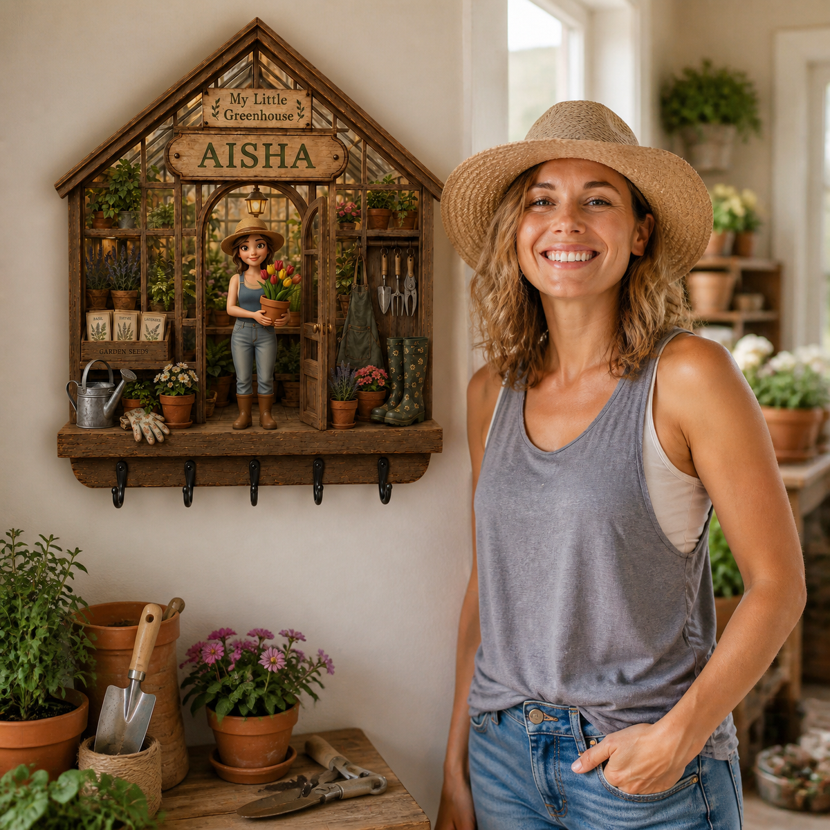 Custom Photo Name Greenhouse Key Hanger, Personalized Garden Key Holder, Gift for Farming Lovers hn17082025
