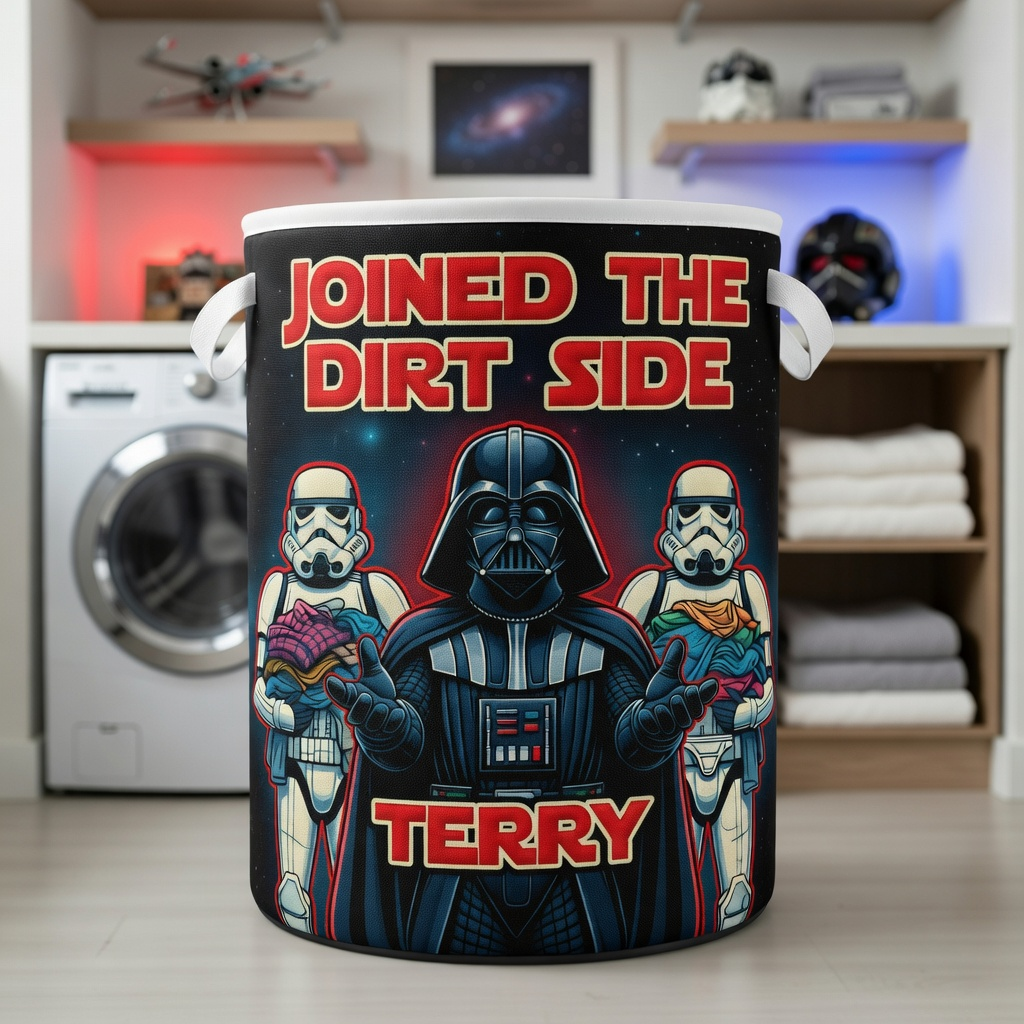 Custom Name "Joined The Dirt Side" Space Galaxy Laundry Basket - Personalized Sci-Fi Kids Room Hamper