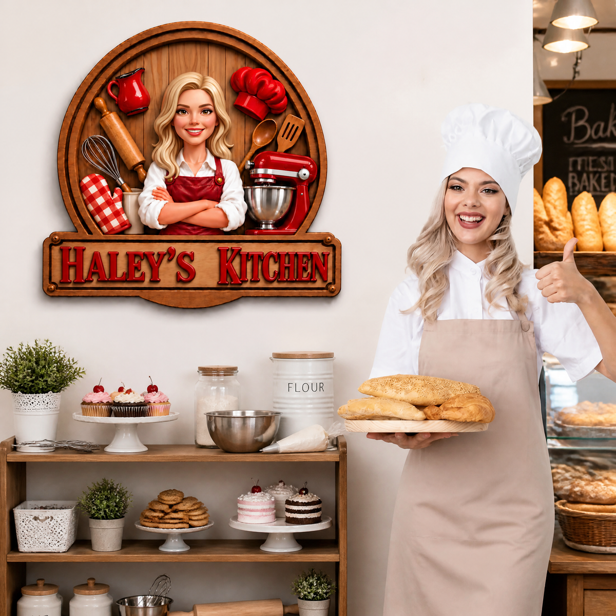 Custom Baker Metal Sign With Photo and Name, Personalized Kitchen Wall Decor, Gift for Bakers and Baking Lovers hn28092026thg