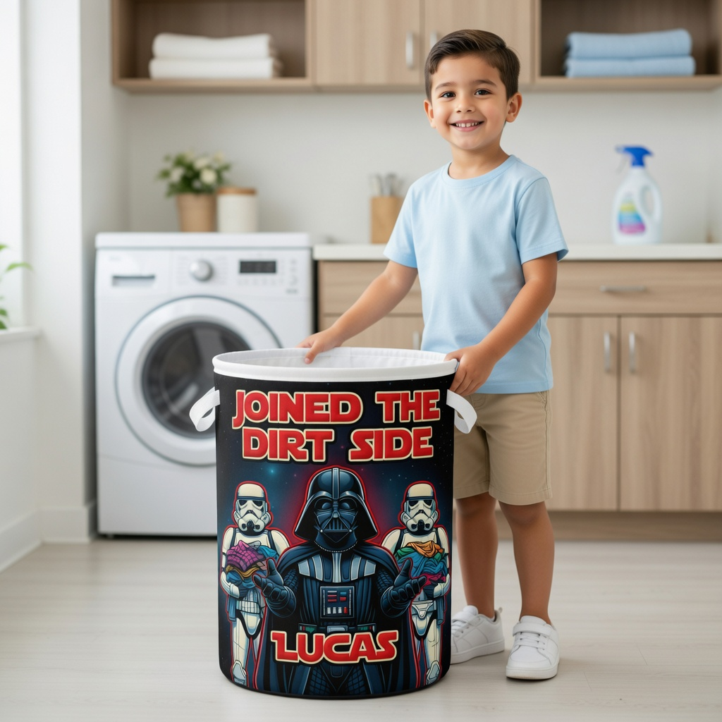 Custom Name "Joined The Dirt Side" Space Galaxy Laundry Basket - Personalized Sci-Fi Kids Room Hamper