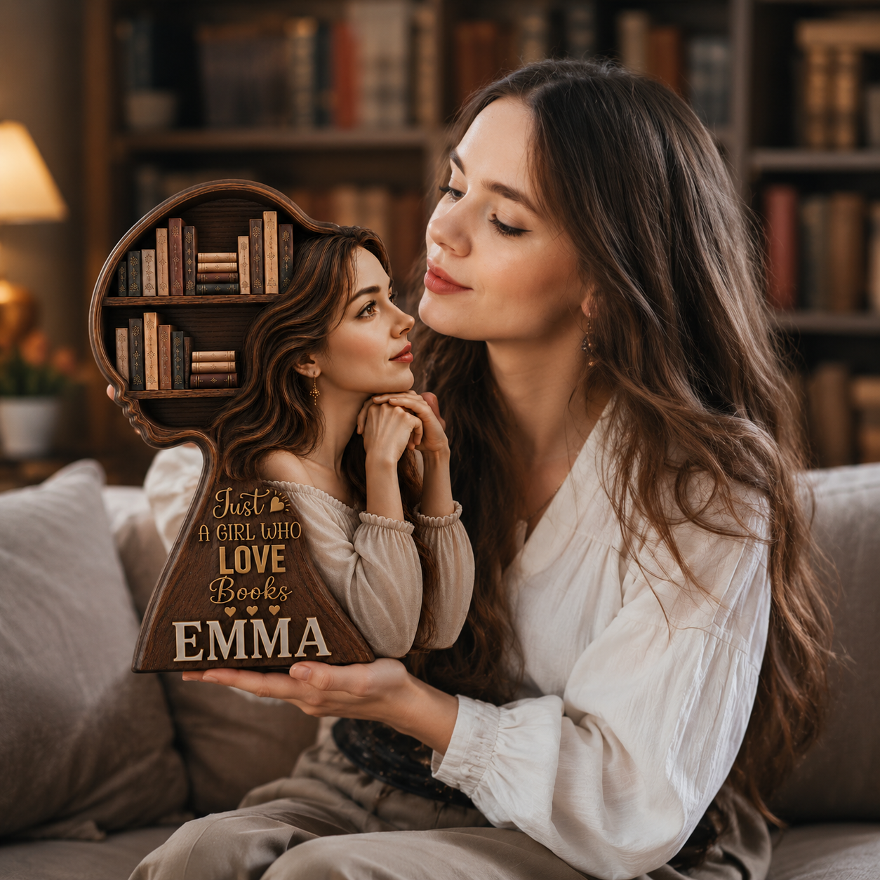 Personalized Book Lover Wooden Plaque, Custom Photo Reader Silhouette Sign, Just A Girl Who Loves Books Decor, Gift For Bibliophiles And Reading Fans