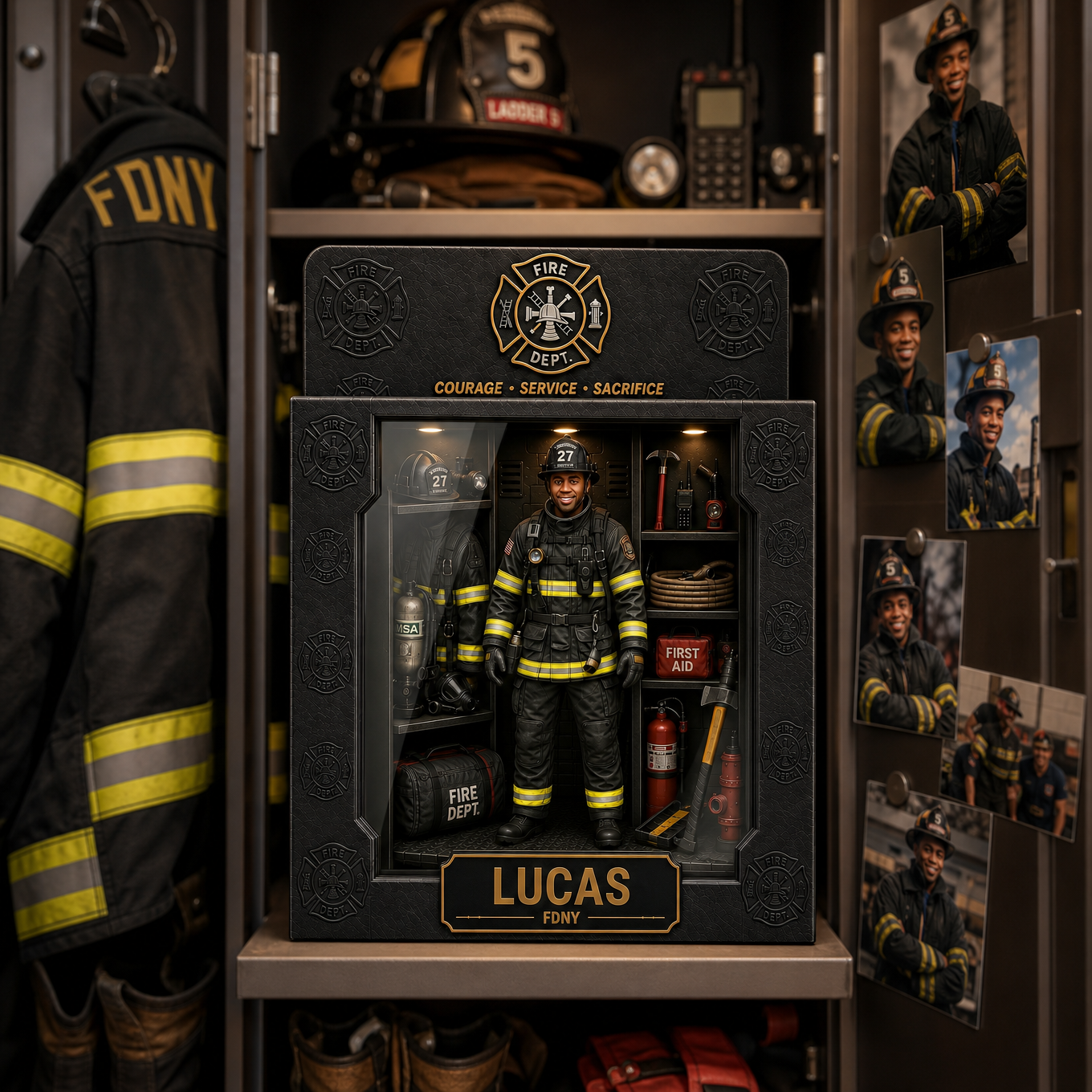 Custom Photo Firefighter Locker Room Box Plaque - Personalized First Responder Hero Gift