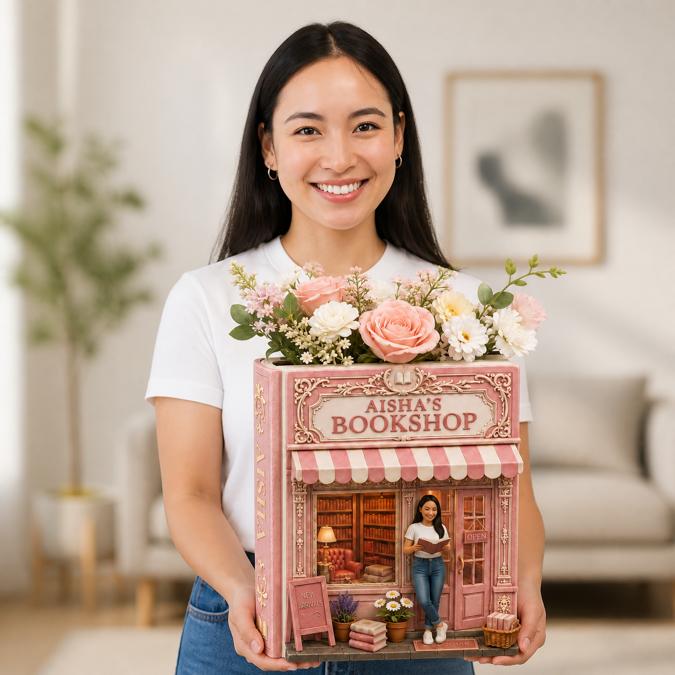 Custom Photo Name Book Vase, Personalized Book Lover Gift, Reader Desk Decor