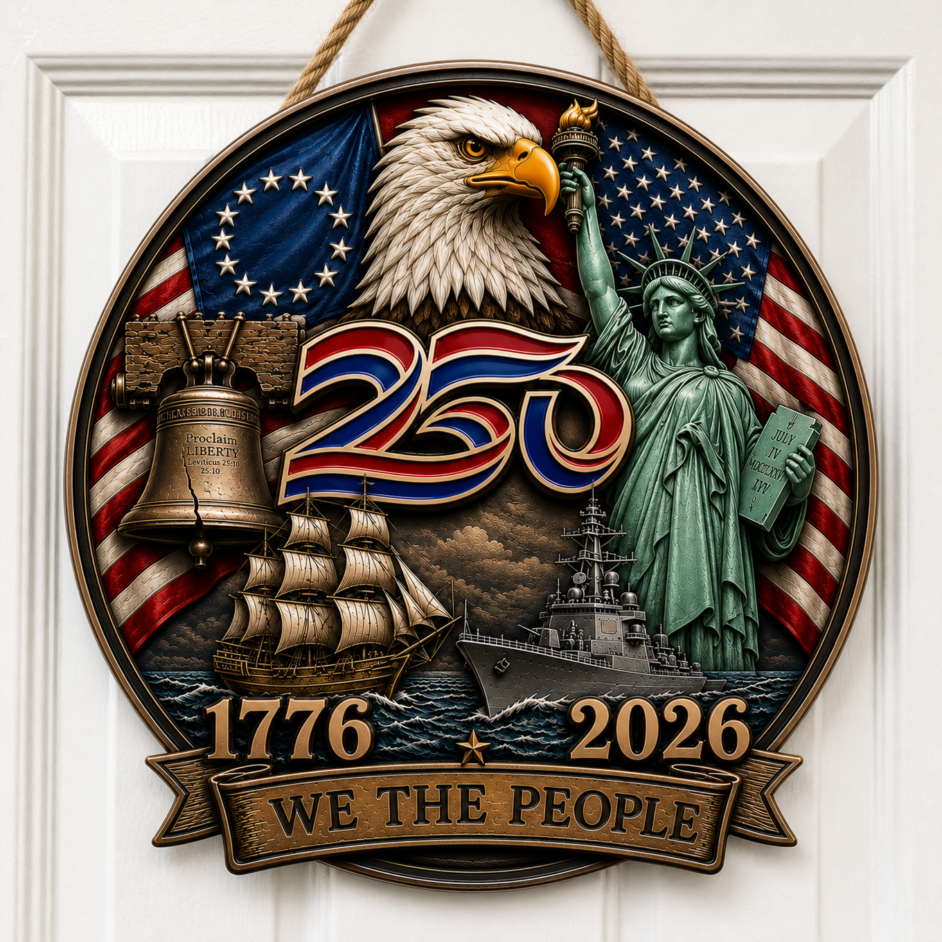 Patriotic Acrylic Door Sign, 250 Years Of Freedom Decor, 4th Of July Front Porch Decoration, American Eagle Liberty Bell Independence Day Gift