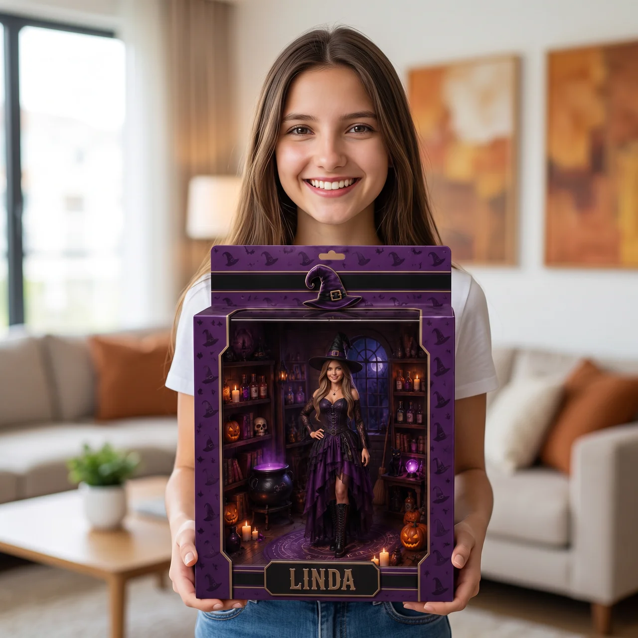 Custom Photo Name Witch Box Plaque, Personalized Magic Display, Gift for Witch Lovers hn18072026
