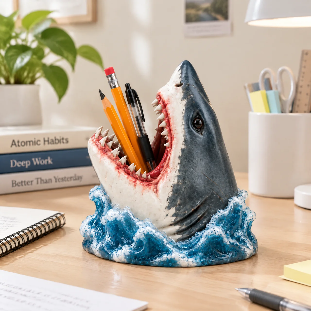 Shark Pen Holder, Ocean Themed Desk Organizer, Unique Shark Gift for Ocean Lovers, Students and Marine Life Fans hn06102026