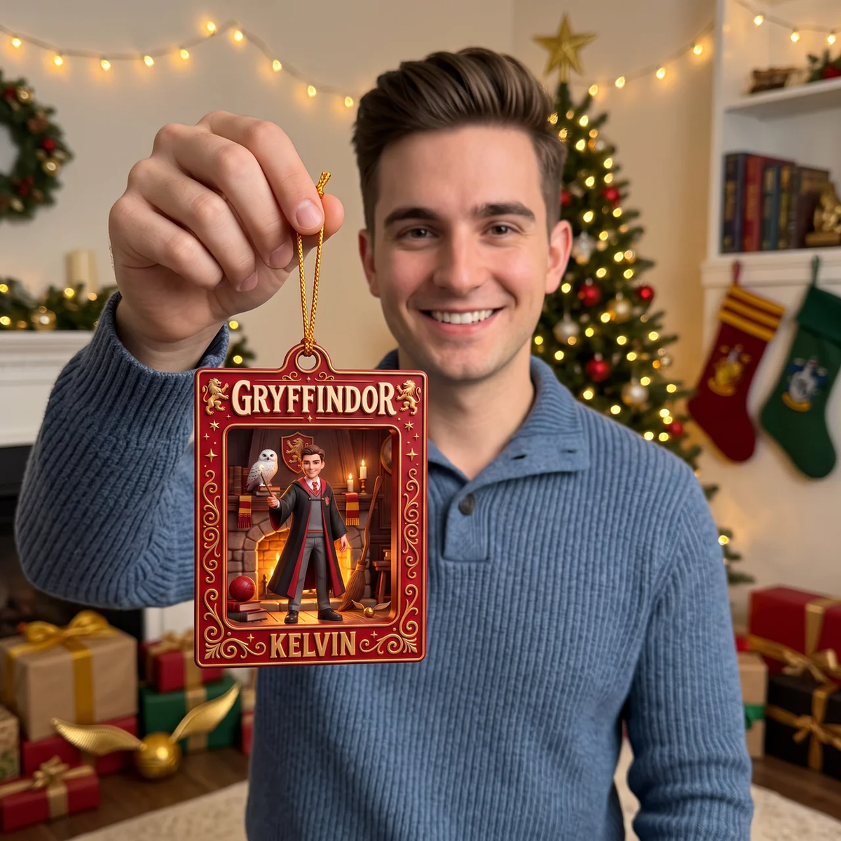 Custom Wizard Christmas Ornament With Photo and Name, Personalized Magic Holiday Tree Decoration, Gift for Fantasy Fans and Collectors hn03102026