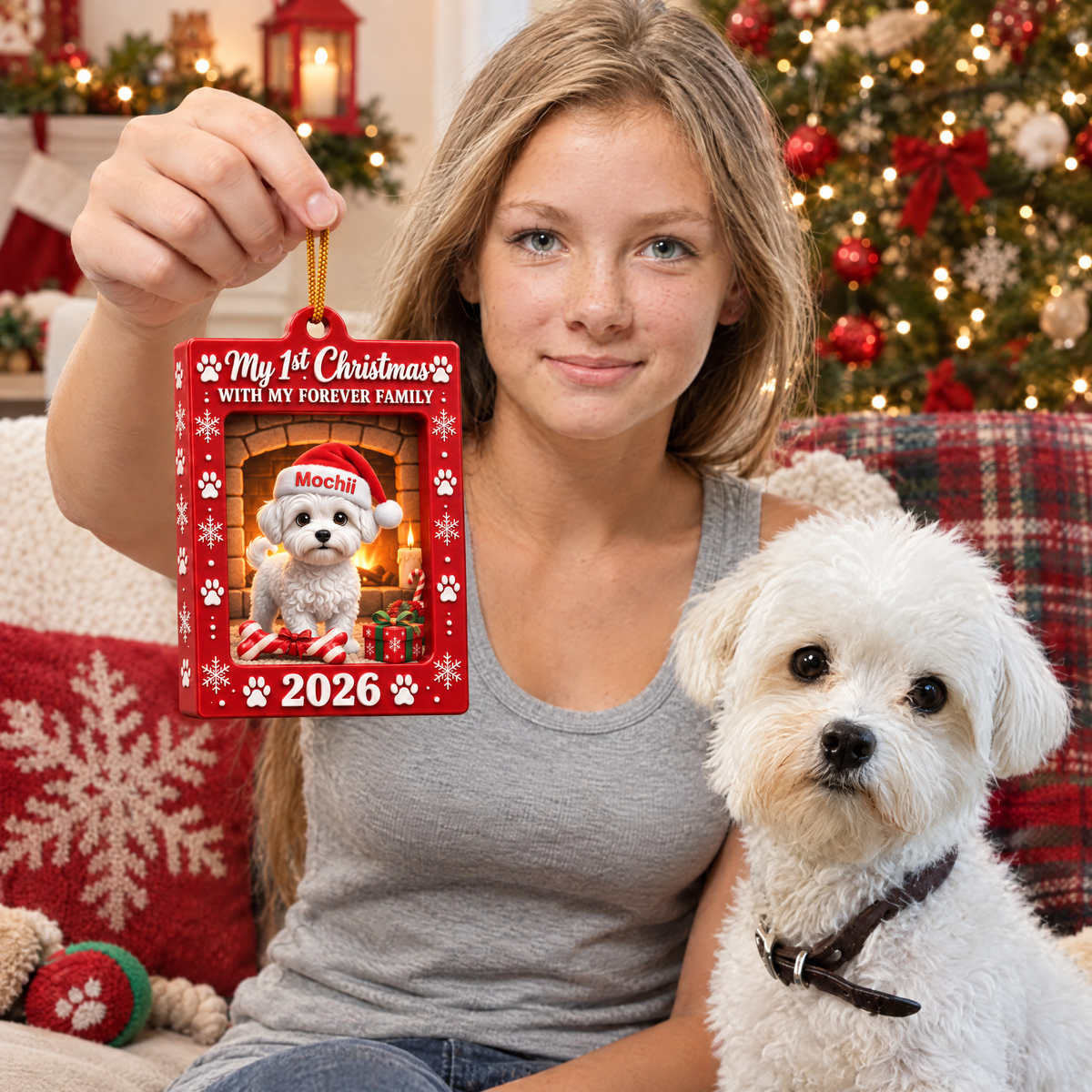Custom Christmas Dog Ornament With Photo and Name, Personalized Pet Holiday Decoration, Gift for Dog Lovers and Pet Parents hn03102026