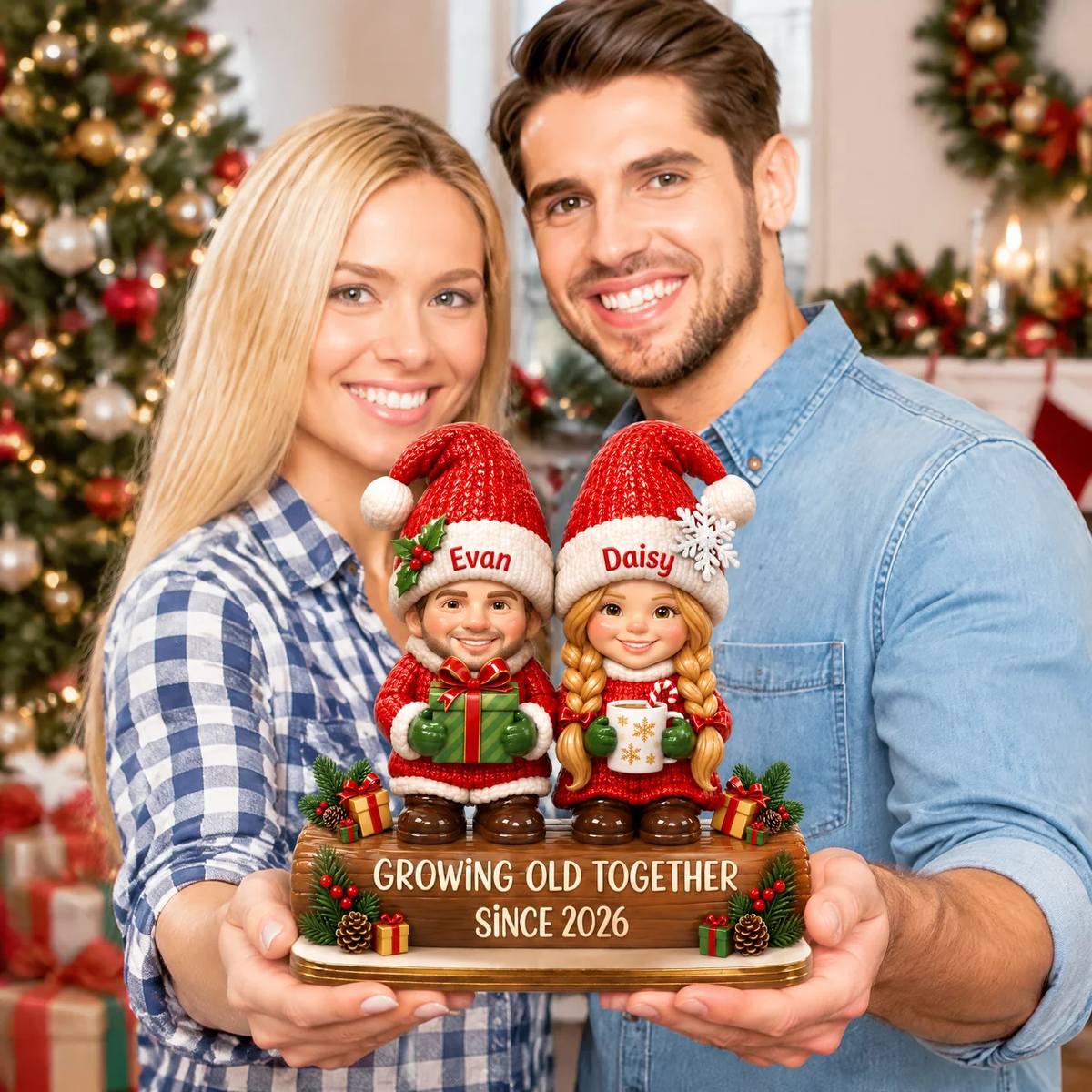 Custom Christmas Couple Plaque With Photo and Name, Personalized Holiday Couple Decoration, Gift for Couples and Loved Ones hn05102026