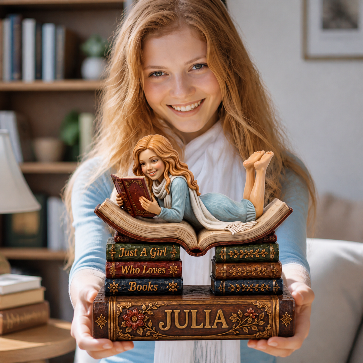 Custom Photo Name Book Lover Plaque, Personalized Reading Decor Statue, Gift for Book Lovers and Readers hn25082026