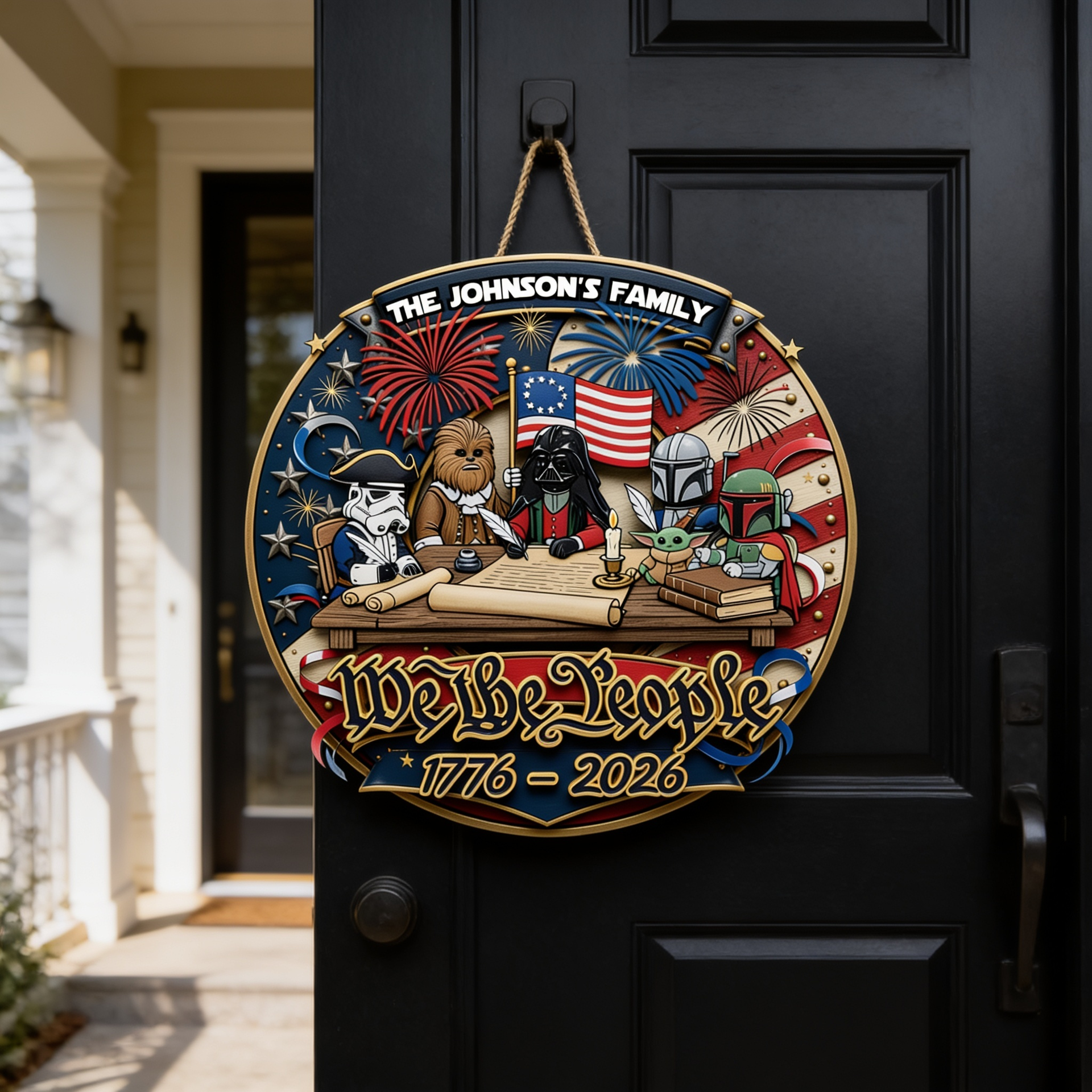 Custom Name 250th Anniversary Door Hanging Sign - Patriotic 4th of July Gift