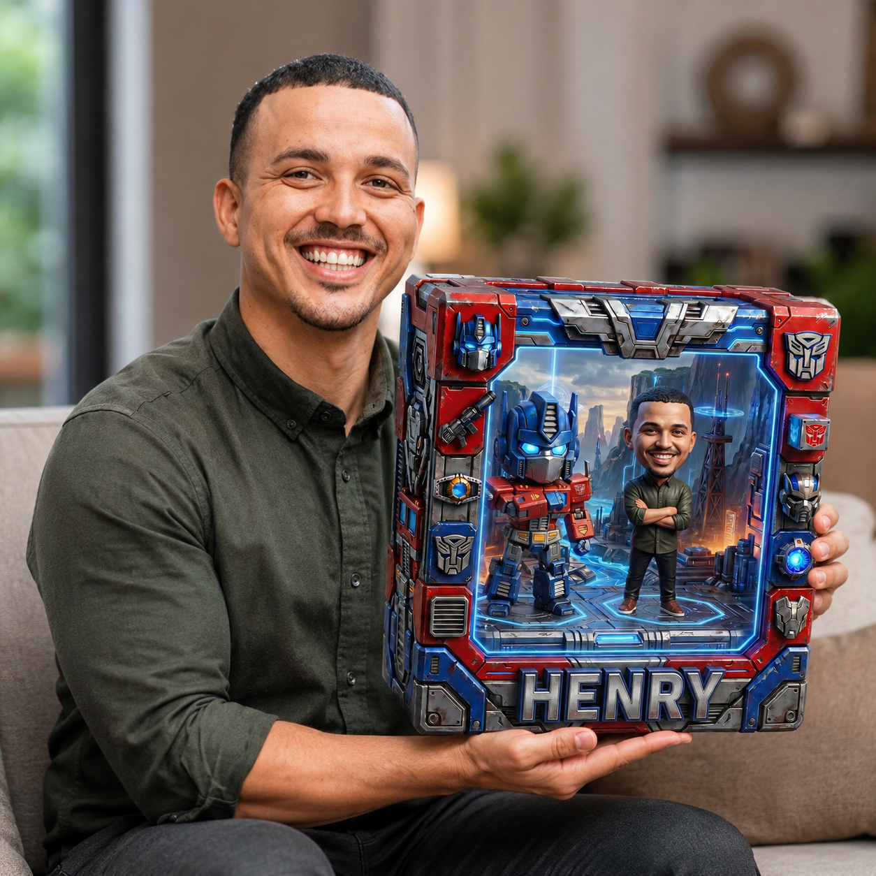 Personalized Robot Battle Plaque, Custom Photo Collectible Display, Sci-Fi Fan Gift, Custom Name Acrylic Plaque, Futuristic Robot Fan Decor
