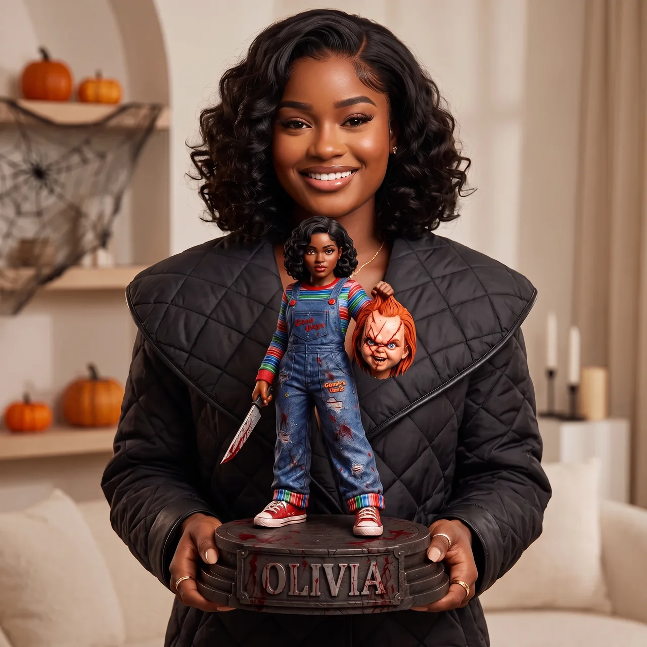 Custom Name Photo Horror Character Figurine, Personalized Collectible Statue, Gift for Horror Fans