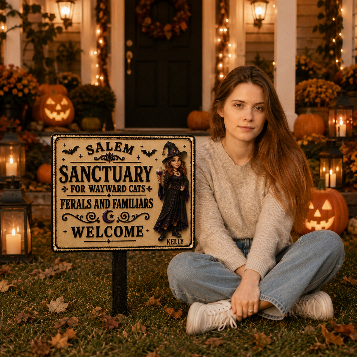 Custom Photo Name Witch Metal Sign, Personalized Halloween Witch Wall Decor, Gift for Witch Lovers hn25082026