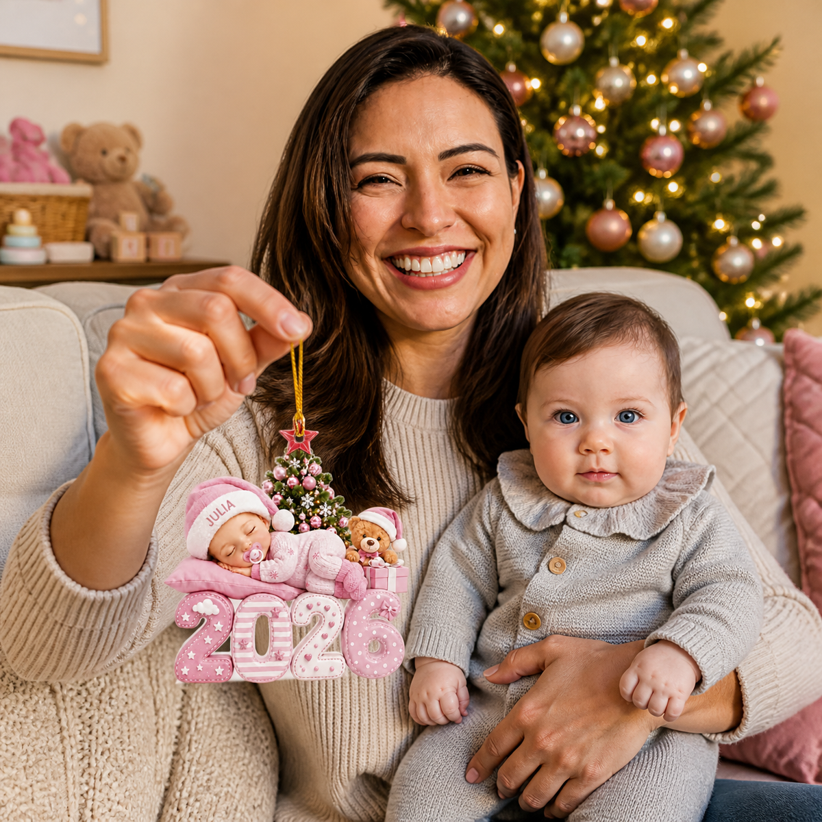 Custom Baby Photo Christmas Ornament, Personalized Baby Name Tree Decoration, Gift for Newborns and Babies hn26082026