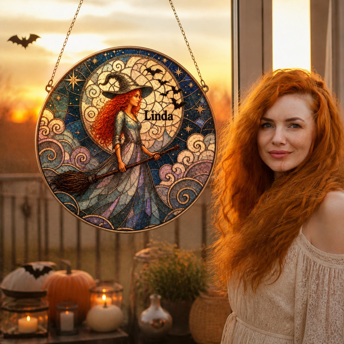 Custom Photo Name Witch Suncatcher, Personalized Halloween Window Decor, Gift for Witch Fans hn04082026