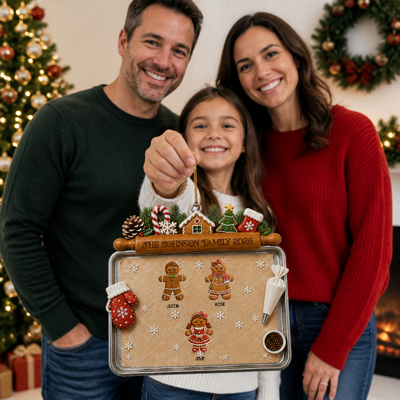 Custom Family Name Gingerbread Christmas Ornament, Personalized Holiday Tree Decoration, Gift for Families hn26082026