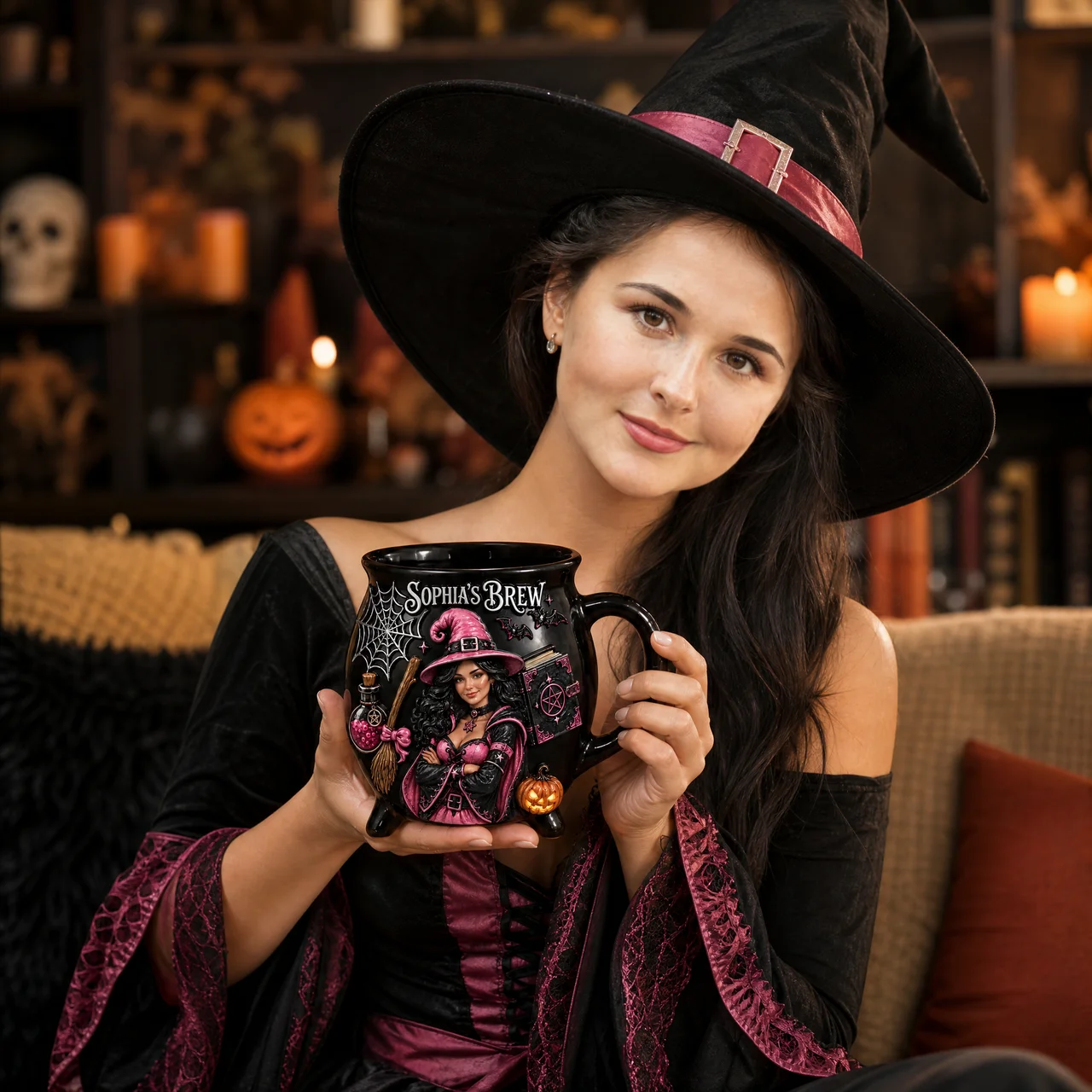 Custom Photo Witch Cauldron Mug - Personalized Spooky Halloween Coffee Cup hn27072026