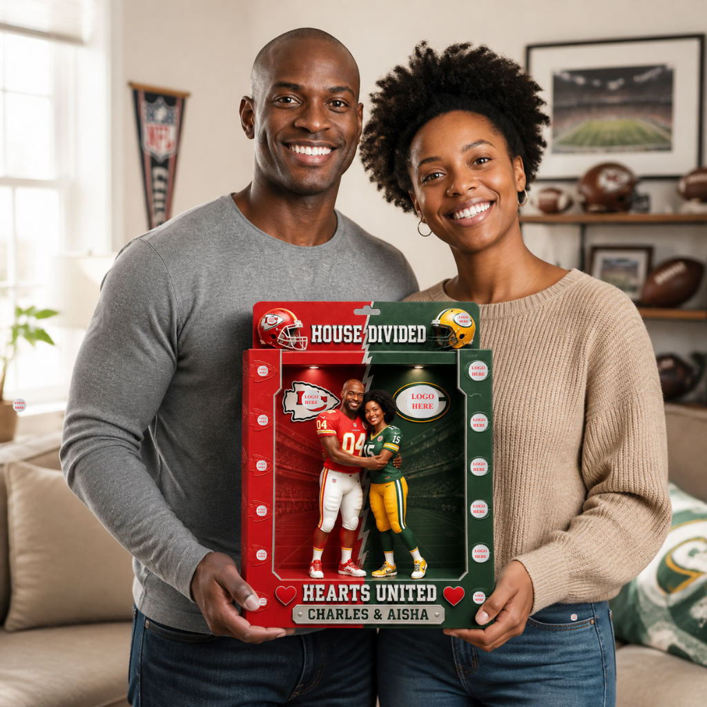 Custom Photo Name Football Couple Box Plaque, Personalized Fan Display Gift, Gift for Football Fans hn03082026