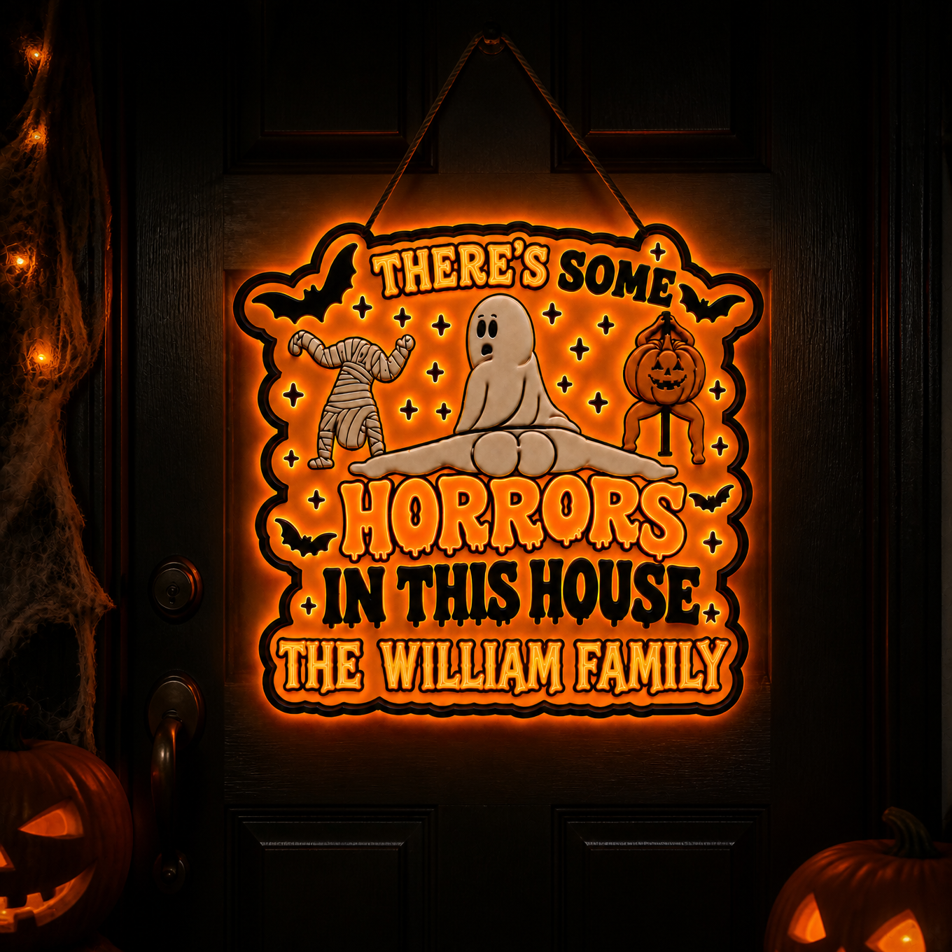 Custom Name Horror Door Hanger, Personalized Halloween Welcome Sign, Spooky Gift for Horror Fans hn03082026