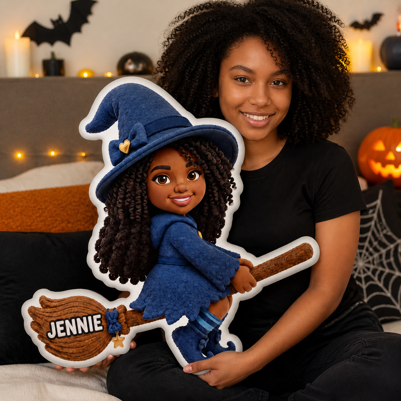 Custom Photo Name Witch Pillow, Personalized Halloween Magic Cushion, Gift for Witch Fans hn03082026