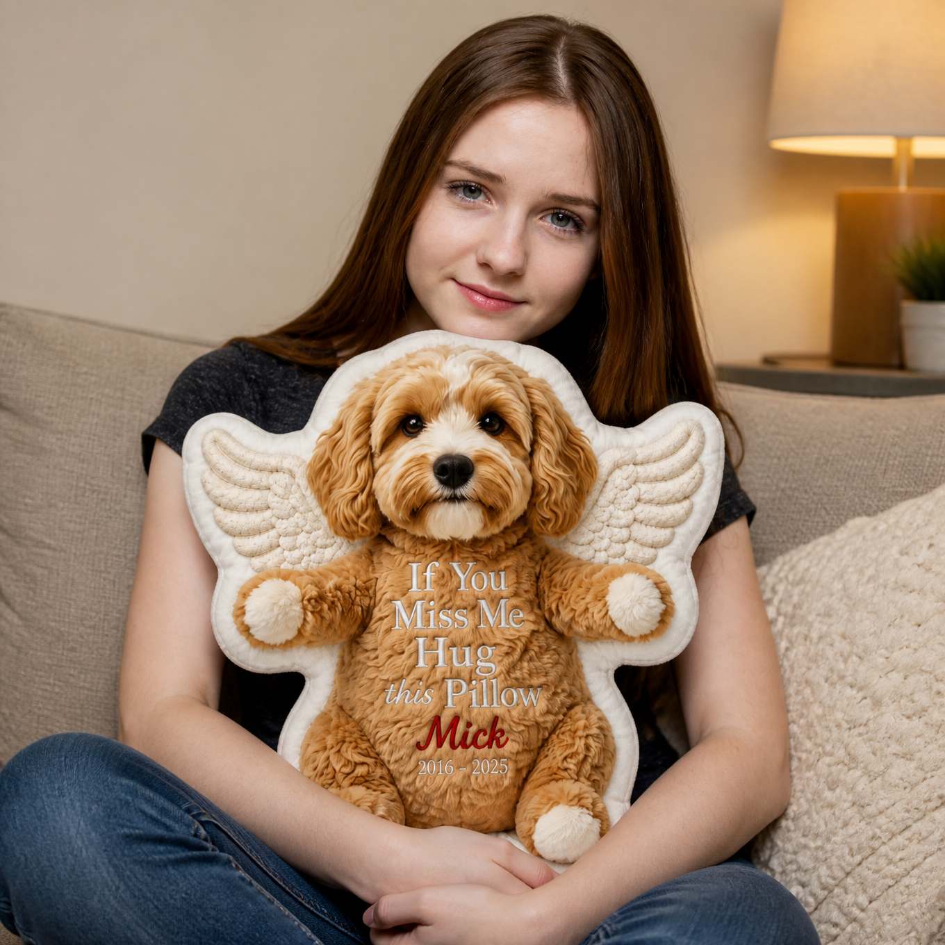 Custom Photo Name Pet Memorial Pillow, Personalized Angel Pet Cushion, Gift for Pet Lovers hn05082026