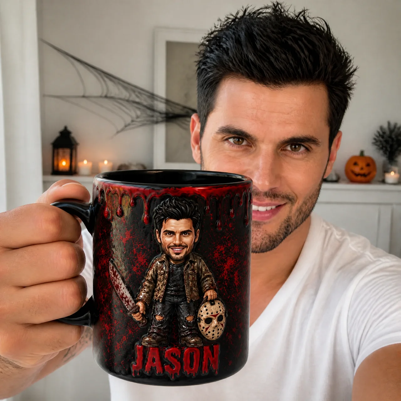 Custom Photo Name Horror Mug, Personalized Spooky Coffee Cup, Halloween Gift for Horror Fans hn29072026