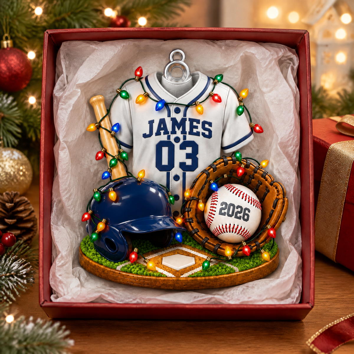 Custom Baseball Christmas Ornament With Name, Personalized Baseball Jersey Holiday Keepsake, Gift for Baseball Fans and Players hn07102026