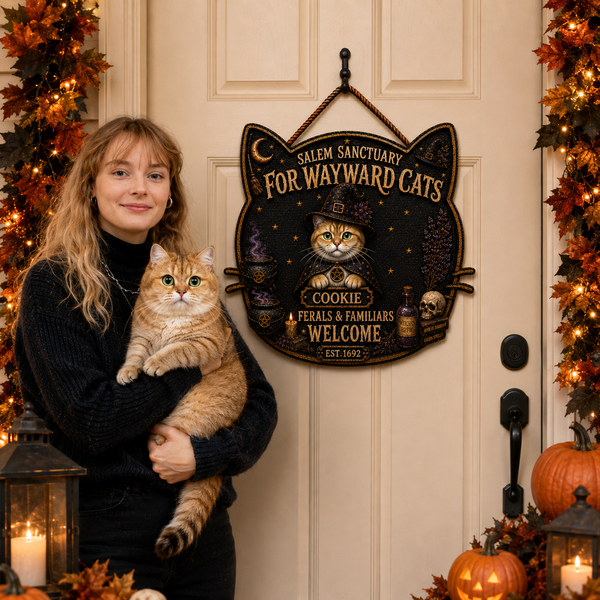 Custom Photo Name Cat Door Hanger, Personalized Cat Wall Decor, Gift for Cat Lovers and Pet Owners hn25082026