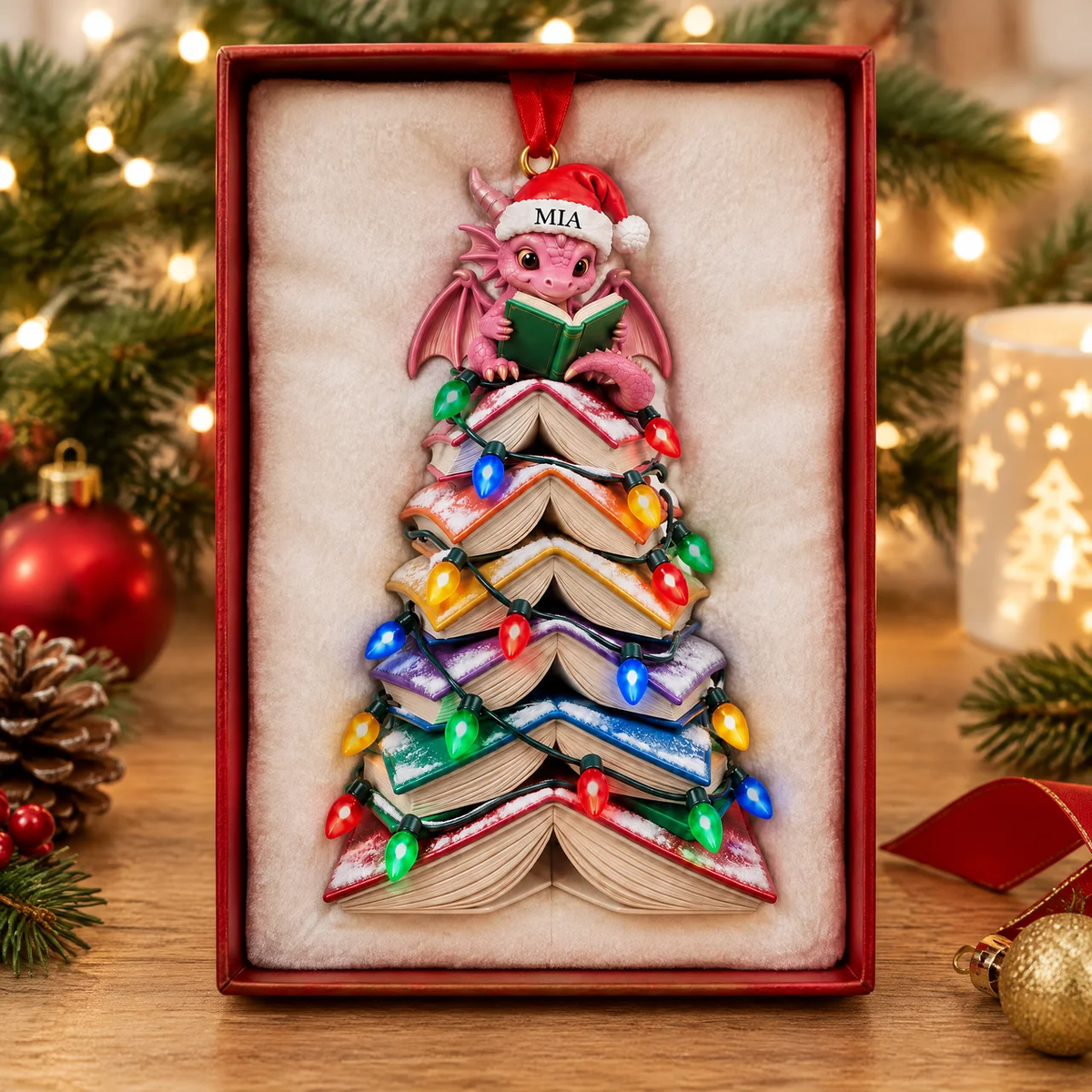 Custom Dragon Christmas Ornament With Name, Personalized Reading Book Holiday Keepsake, Gift for Book Lovers and Fantasy Fans hn07102026