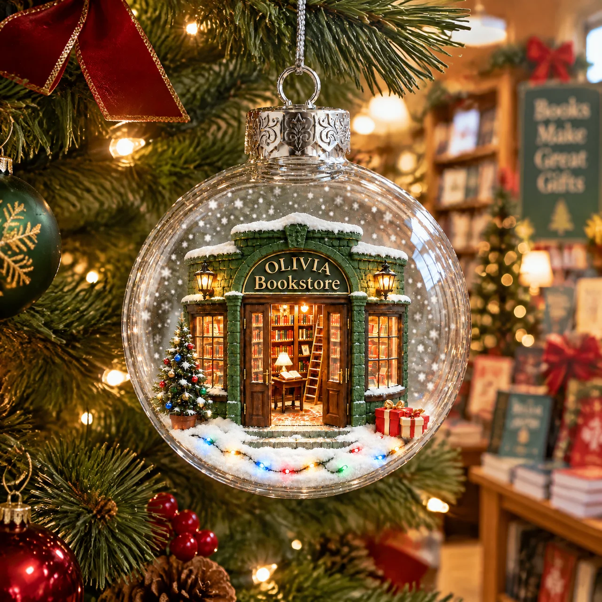 Custom Bookstore Christmas Ornament With Name, Personalized Book Lover Holiday Keepsake, Gift for Readers and Book Lovers hn07102026