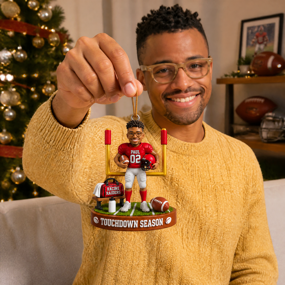 Custom Football Christmas Ornament With Name, Personalized Football Player Keepsake, Gift for Football Players and Fans hn07102026