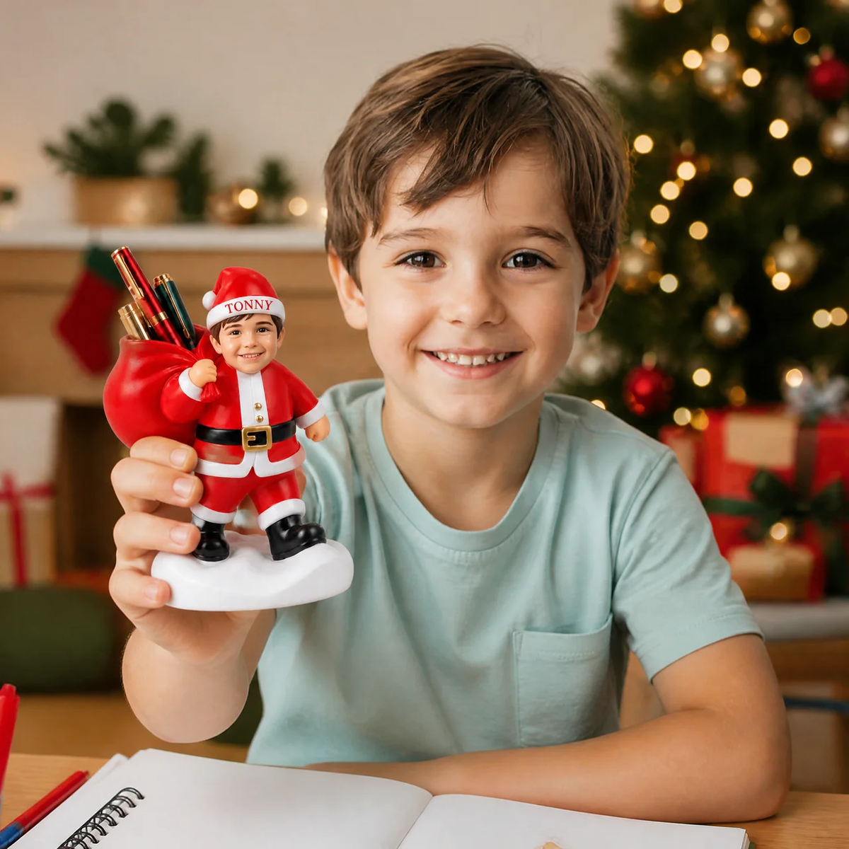 Custom Santa Pen Holder With Name, Christmas Desk Organizer, Personalized Holiday Pencil Cup Gift for Teachers, Students and Office Lovers hn02102026