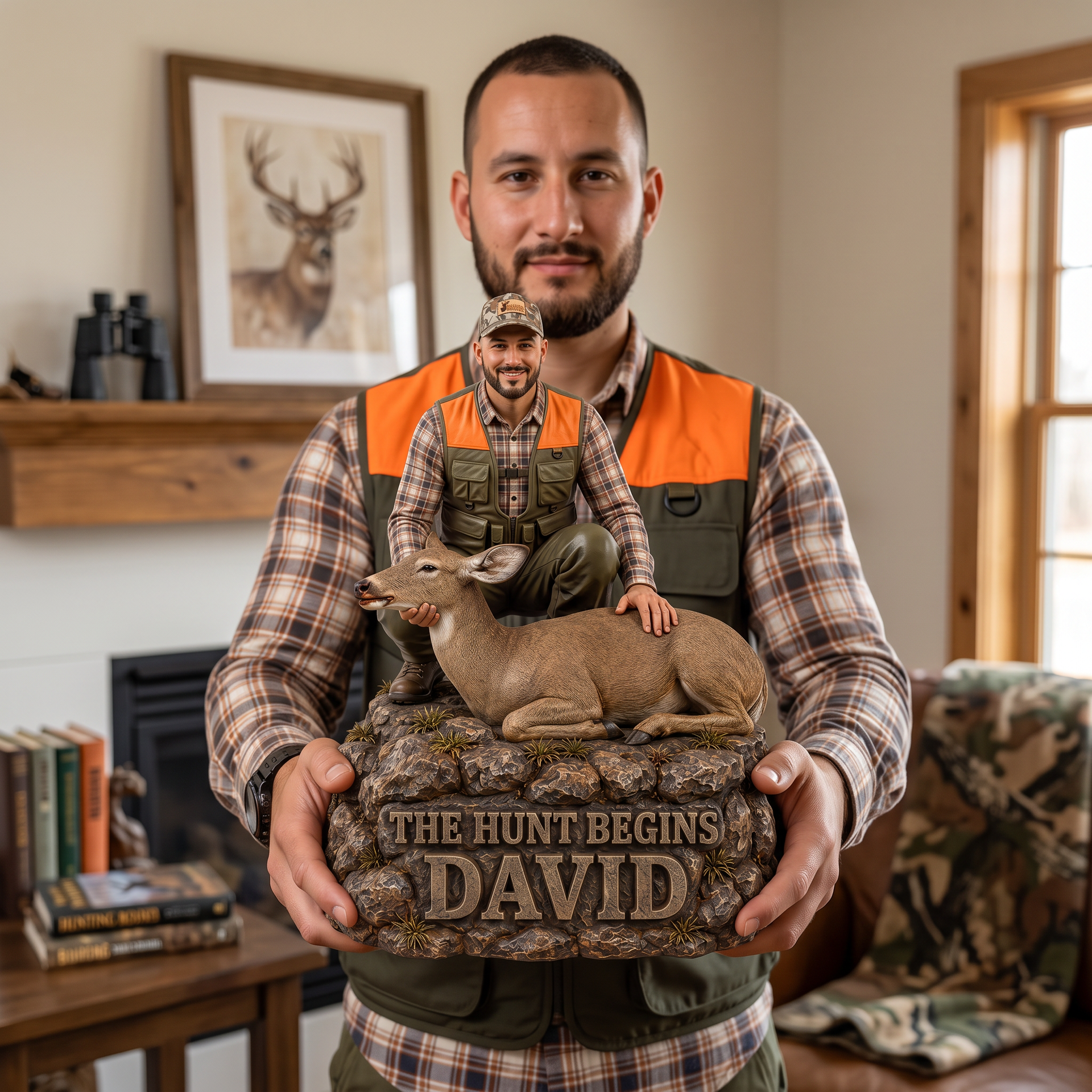 Custom Photo Name Hunter Plaque, Personalized Hunting Trophy Decor, Gift for Hunters and Outdoor Lovers hn25082026