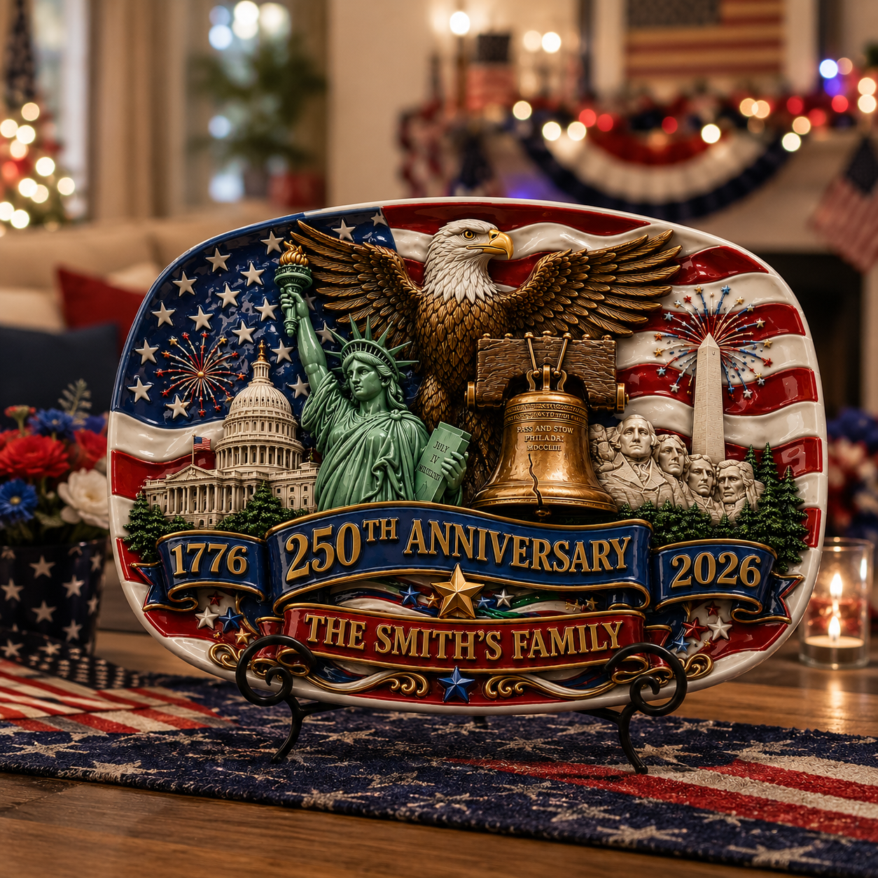 Personalized 250th Anniversary Family Plate, Custom Family Name Patriotic Decor, Independence Day Gift, 1776-2026 Celebration Display, Fourth Of July Keepsake