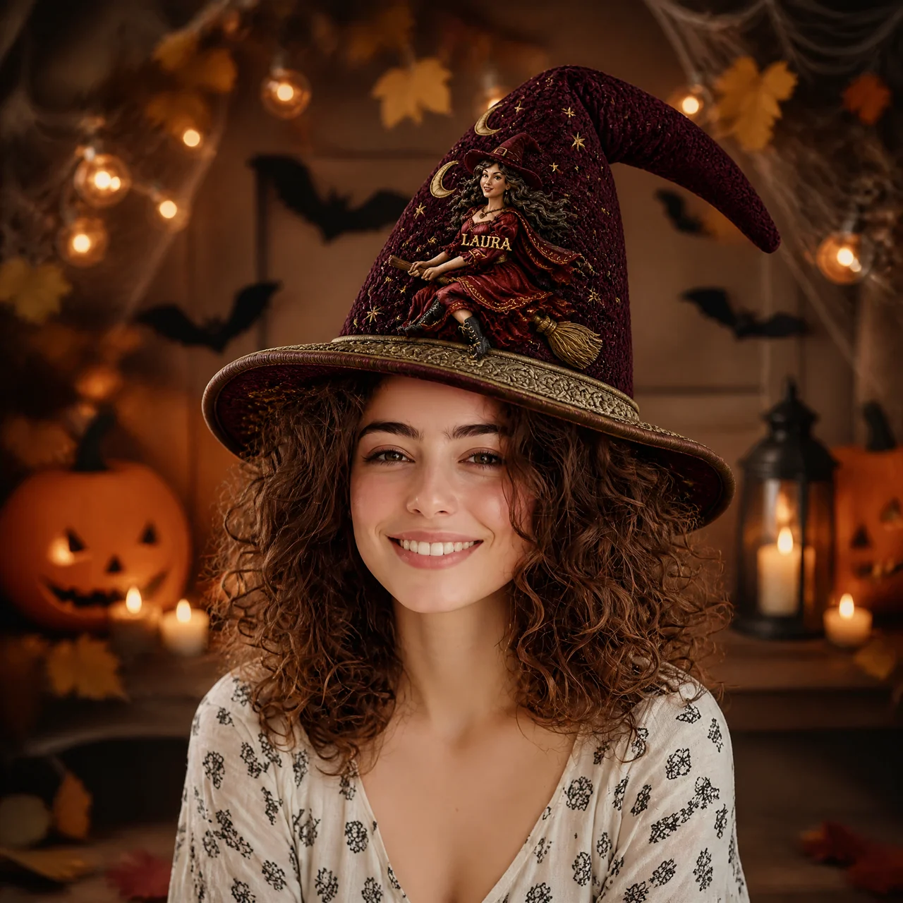 Custom Photo Name Witch Hat, Personalized Magical Collectible, Gift for Witch Fans