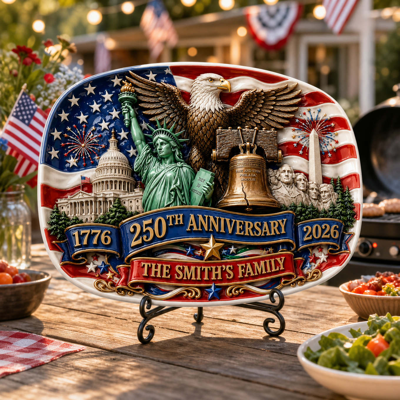 Personalized 250th Anniversary Family Plate, Custom Family Name Patriotic Decor, Independence Day Gift, 1776-2026 Celebration Display, Fourth Of July Keepsake