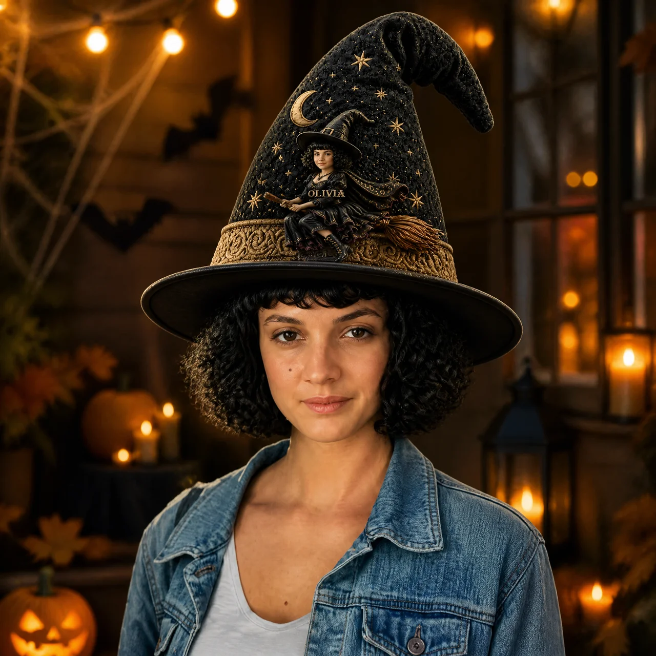 Custom Photo Name Witch Hat, Personalized Magical Collectible, Gift for Witch Fans
