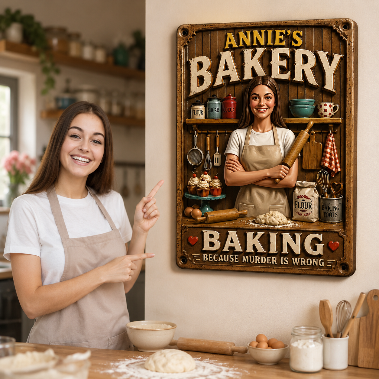 Personalized Baker Door Sign, Custom Photo Bakery Wall Decor, Custom Name Kitchen Sign, Gift For Bakers, Personalized Baking Room Plaque