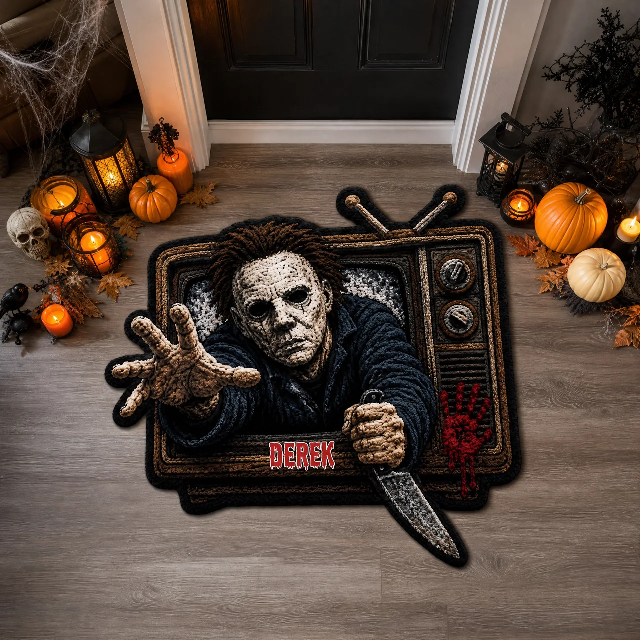 Custom Name Horror TV Slasher Rug - Personalized Creepy Villain Welcome Rug